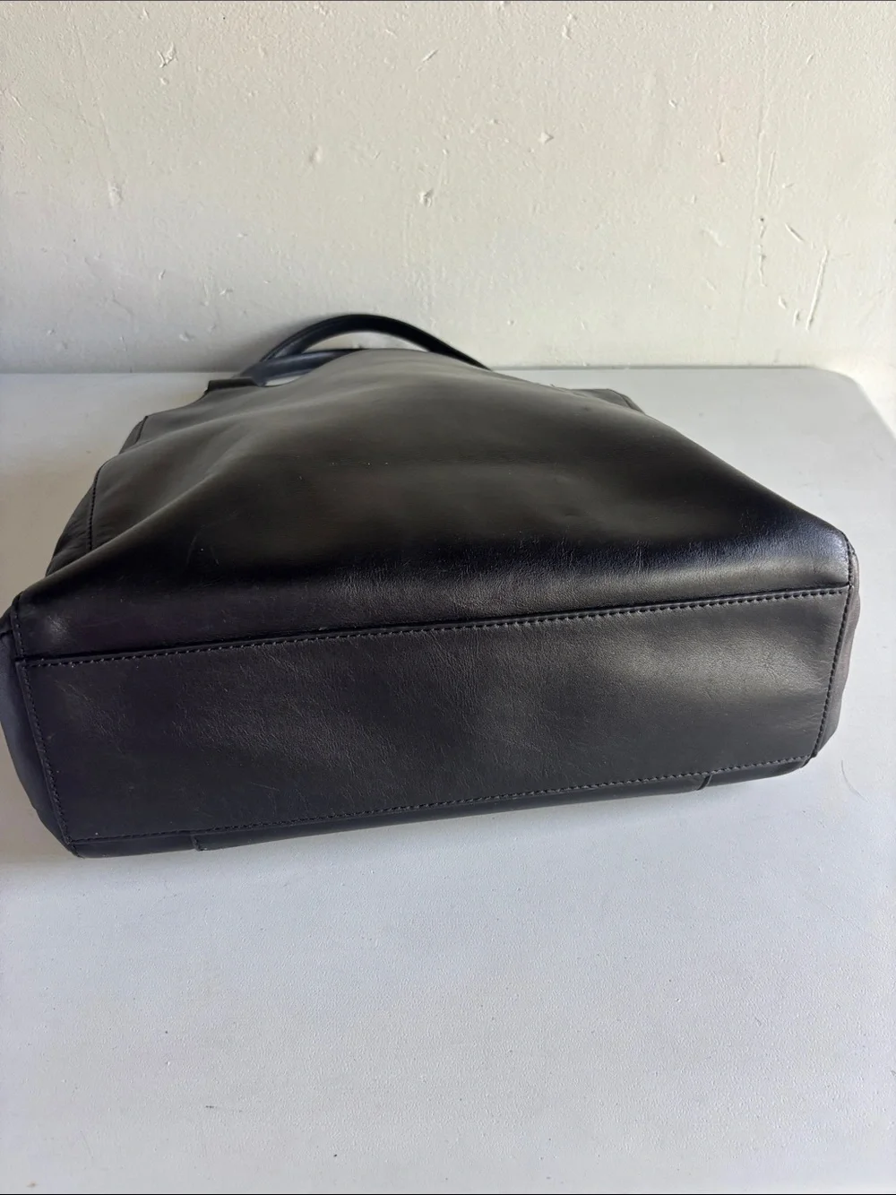 Classic Black Leather Tote with Turn-Lock Closure